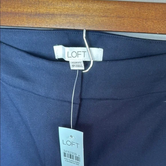 LOFT Navy Straight Leg Pants with Gold Buttons - Picture 3 of 4